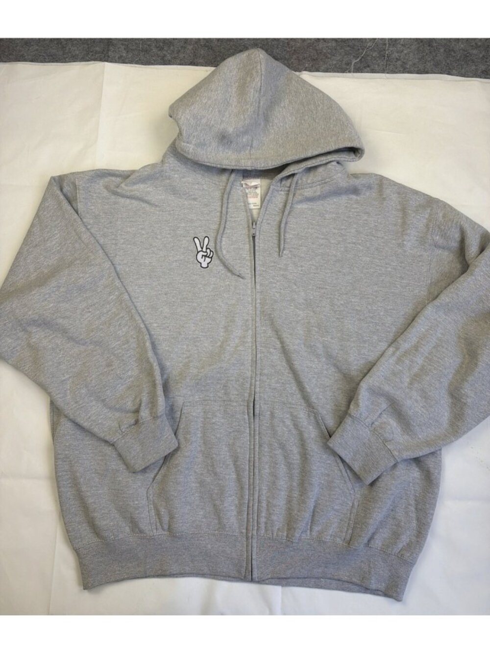 Full Zip Hoodie Sweatshirt Grey Boxy Fit Fleece Peace Patch Mens XXL
